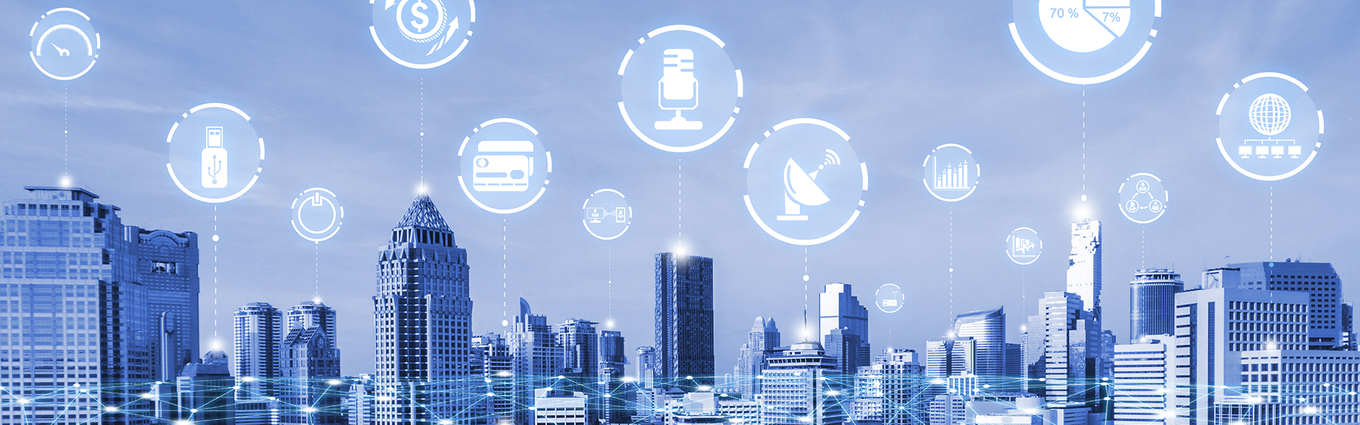 تتصل شبكة الاتصالات والإنترنت الإبداعية الحديثة في المدينة الذكية.مفهوم الاتصال الرقمي اللاسلكي 5G وإنترنت الأشياء في المستقبل.